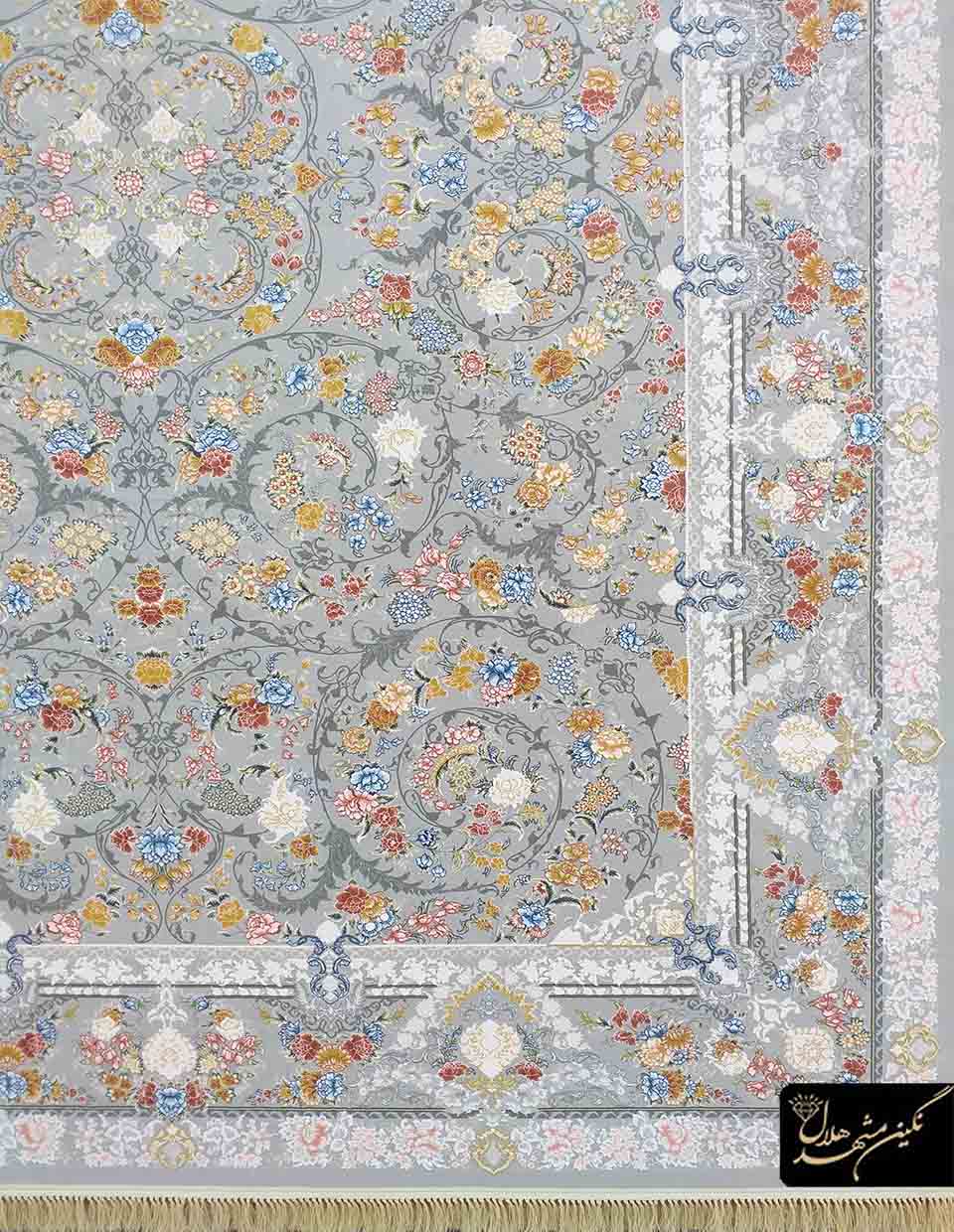 Machine-made Cream and Grey Floral Persian Area Rug 5209